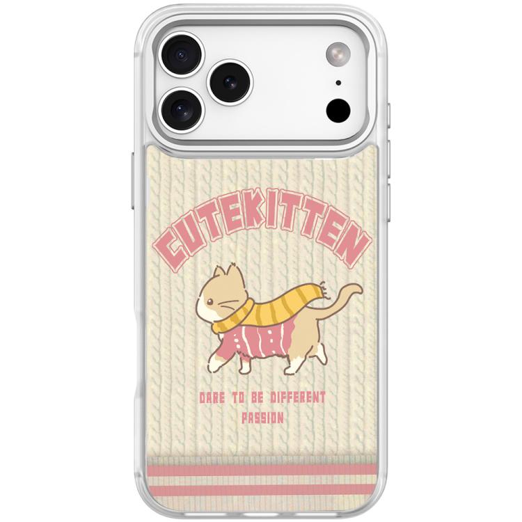 For iPhone 17 Pro Max Adorable Woolen Cat Pattern Magnetic Phone Case(Transparent White)
