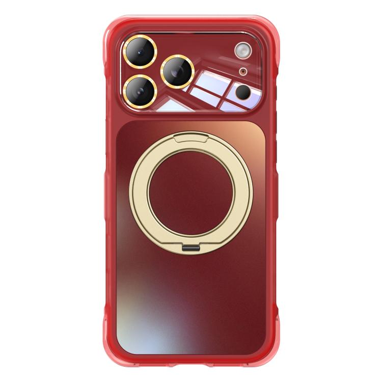 For iPhone 17 Pro Max AG Metal bracket Rotating Stand Airbag Shockproof Magnetic Phone Case(Auspicious Red)