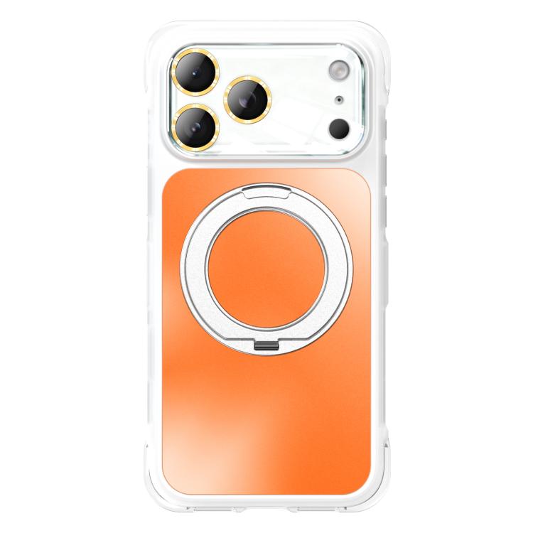 For iPhone 17 Pro Max AG Metal bracket Rotating Stand Airbag Shockproof Magnetic Phone Case(Contrasting Orange)