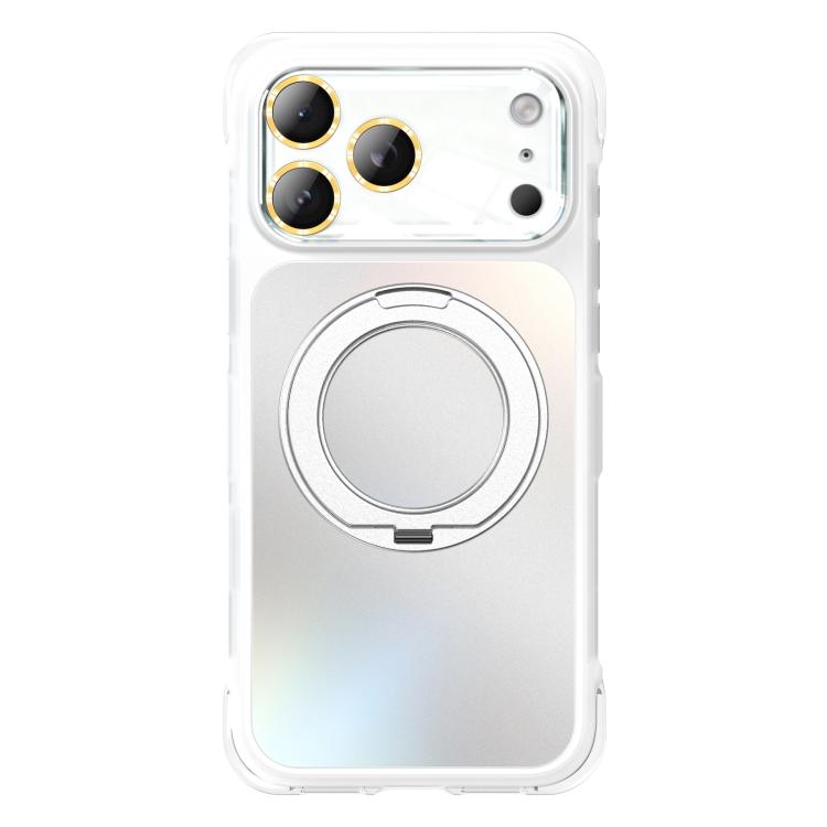 For iPhone 17 Pro Max AG Metal bracket Rotating Stand Airbag Shockproof Magnetic Phone Case(Knight Silver)