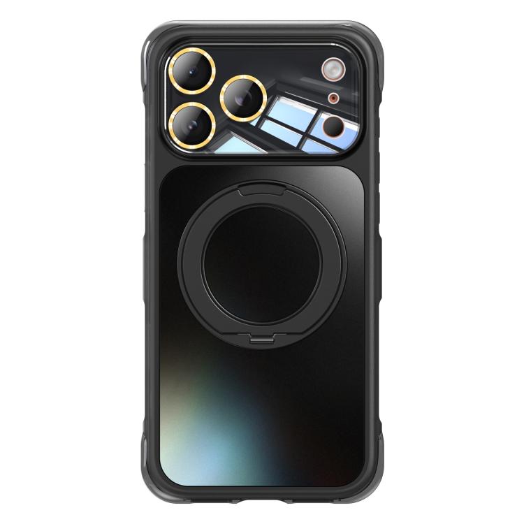 For iPhone 17 Pro Max AG Metal bracket Rotating Stand Airbag Shockproof Magnetic Phone Case(Obsidian Black)