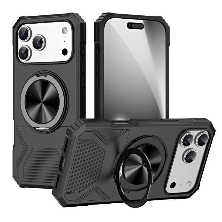 For iPhone 17 Pro Max Alloy Rotating Holder MagSafe Shockproof Phone Case(Black)