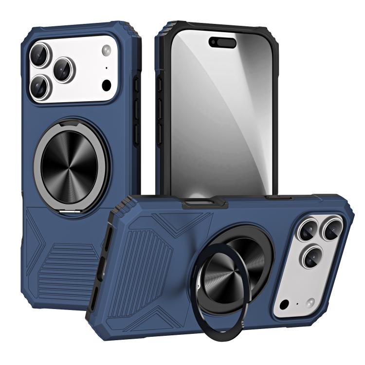 For iPhone 17 Pro Max Alloy Rotating Holder MagSafe Shockproof Phone Case(Blue)