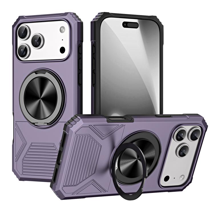 For iPhone 17 Pro Max Alloy Rotating Holder MagSafe Shockproof Phone Case(Dark Purple)