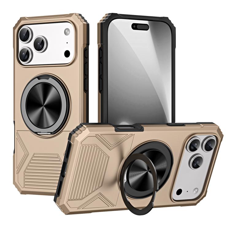 For iPhone 17 Pro Max Alloy Rotating Holder MagSafe Shockproof Phone Case(Gold)