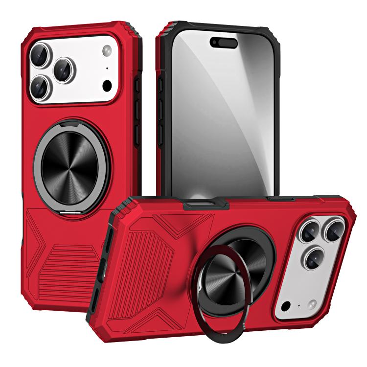 For iPhone 17 Pro Max Alloy Rotating Holder MagSafe Shockproof Phone Case(Red)