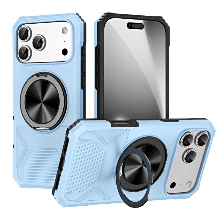 For iPhone 17 Pro Max Alloy Rotating Holder MagSafe Shockproof Phone Case(Sky Blue)