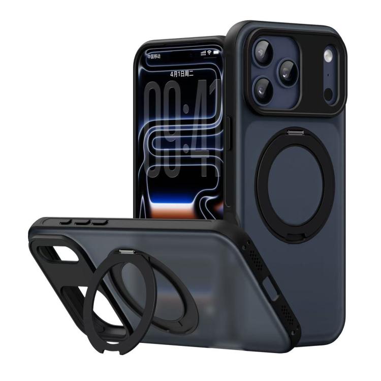 For iPhone 17 Pro Max Alpha-style Rotating Bracket Magnetic Phone Case(Transparent Black)