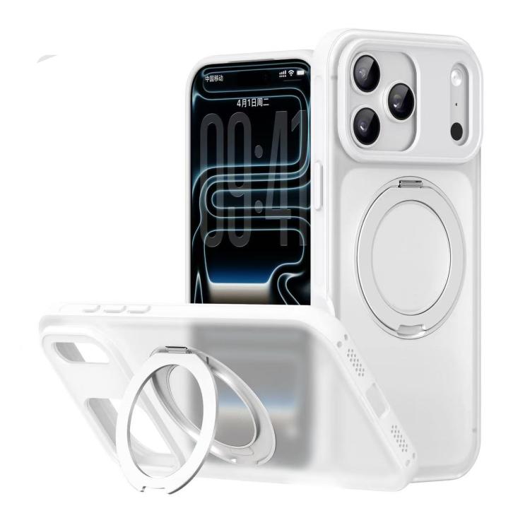 For iPhone 17 Pro Max Alpha-style Rotating Bracket Magnetic Phone Case(Transparent White)
