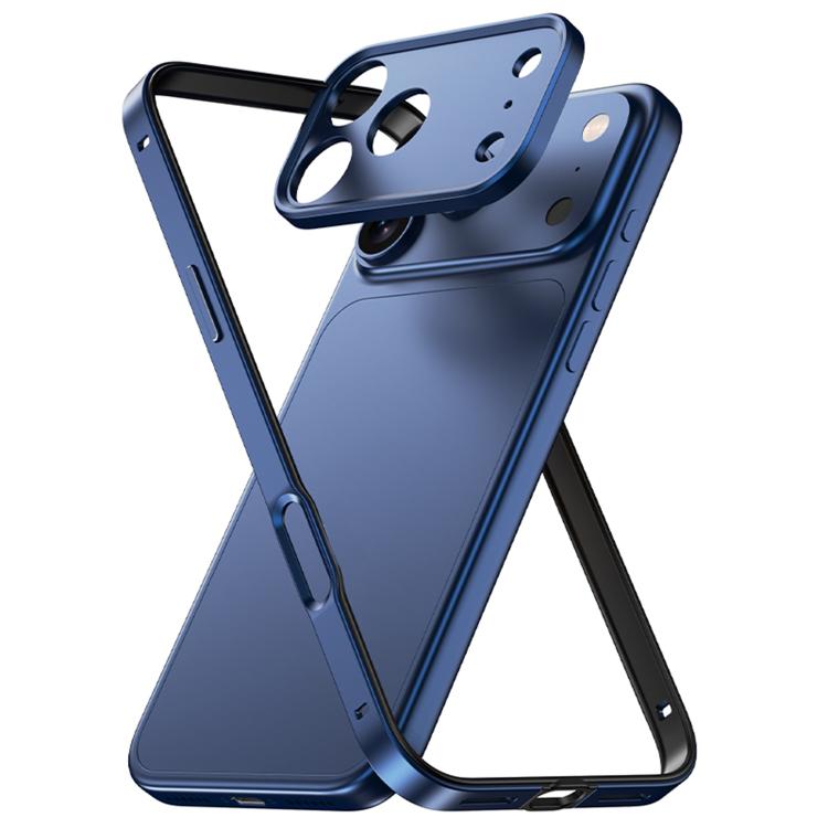 For iPhone 17 Pro Max Aluminum Alloy Hybrid Silicone Edge Thin Cooling Phone Frame Case with Metal Lens Frame(Blue)