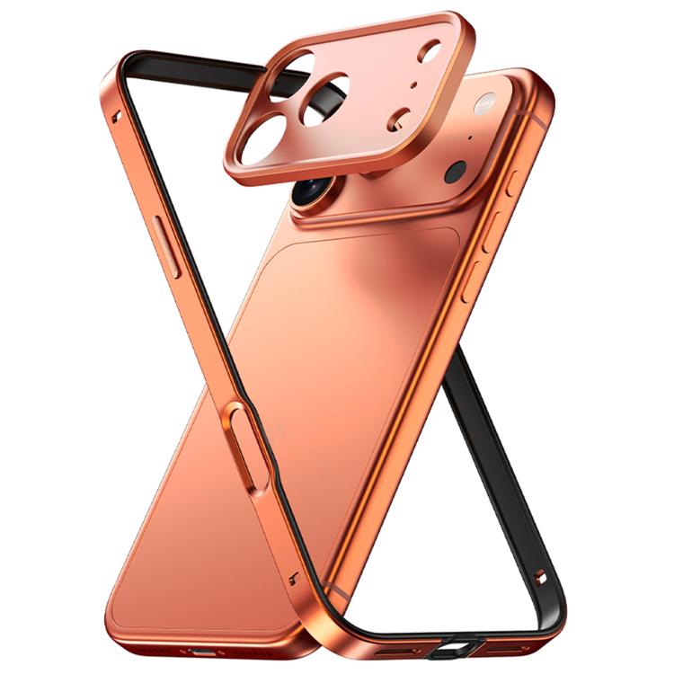 For iPhone 17 Pro Max Aluminum Alloy Hybrid Silicone Edge Thin Cooling Phone Frame Case with Metal Lens Frame(Orange)