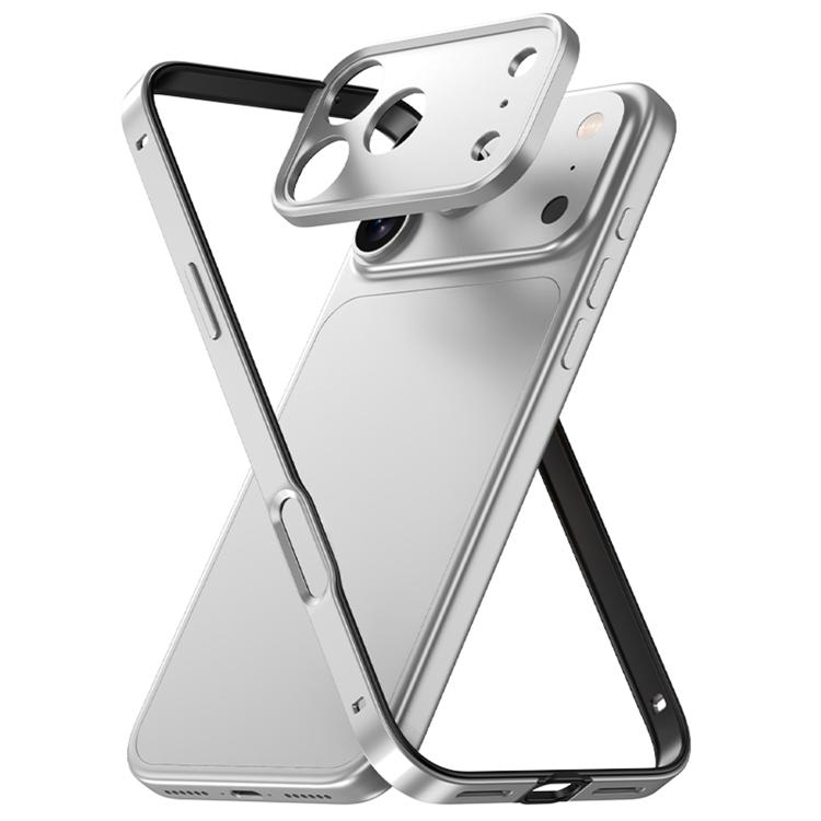 For iPhone 17 Pro Max Aluminum Alloy Hybrid Silicone Edge Thin Cooling Phone Frame Case with Metal Lens Frame(Silver)