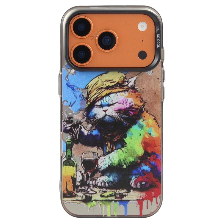 For iPhone 17 Pro Max Animal Pattern Oil Painting Series PC + TPU Phone Case(Drinking Cat)