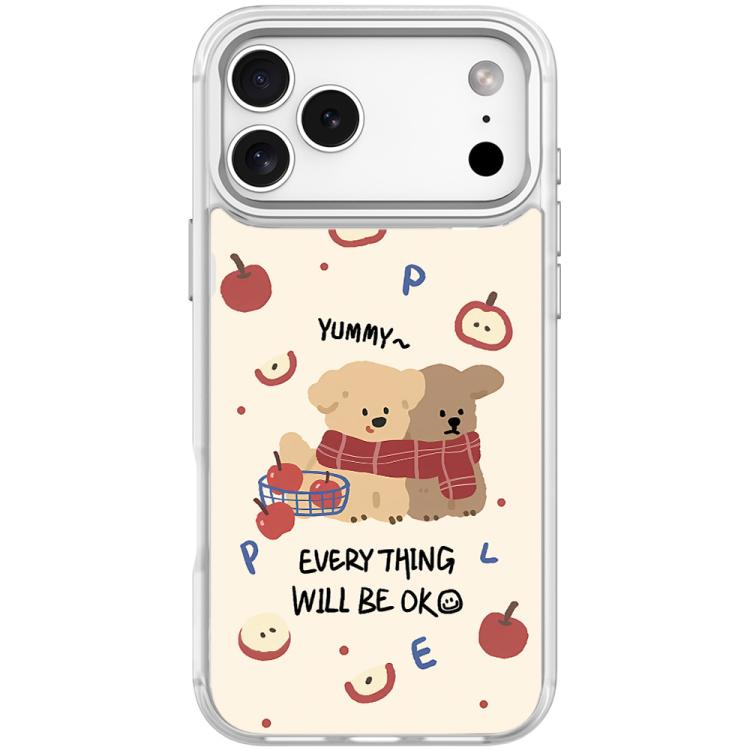 For iPhone 17 Pro Max Apple Dog Pattern Magnetic Phone Case(Transparent White)