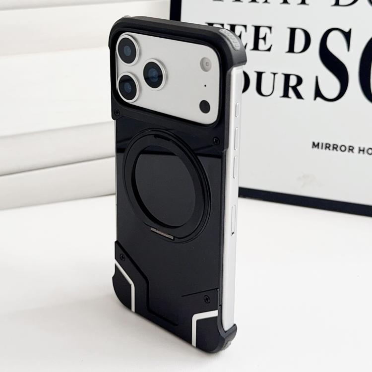 For iPhone 17 Pro Max Armor Original Color Metal Frameless 360 Rotation Holder Magnetic Phone Case(Black)