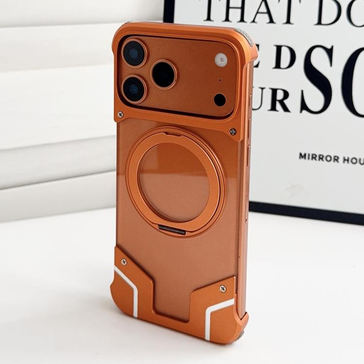 For iPhone 17 Pro Max Armor Original Color Metal Frameless 360 Rotation Holder Magnetic Phone Case(Orange)