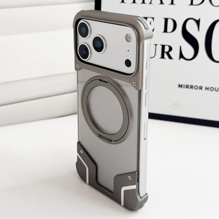 For iPhone 17 Pro Max Armor Original Color Metal Frameless 360 Rotation Holder Magnetic Phone Case(Titanium Color)