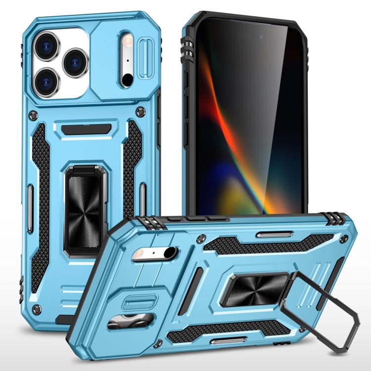 For iPhone 17 Pro Max Armor PC + TPU Camera Shield Phone Case(Light Blue)