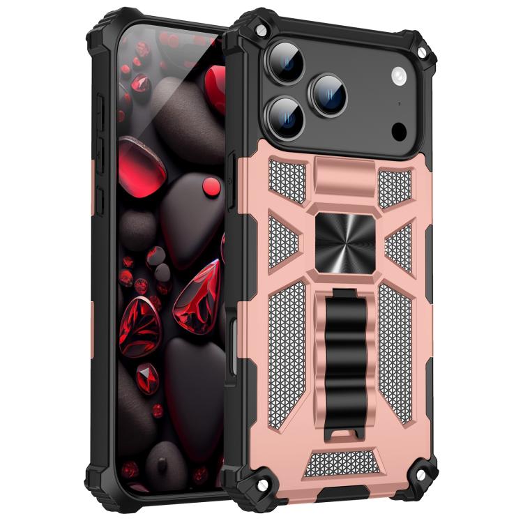For iPhone 17 Pro Max Armor Shockproof TPU + PC Magnetic Phone Case with Holder(Rose Gold)