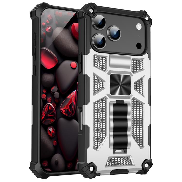 For iPhone 17 Pro Max Armor Shockproof TPU + PC Magnetic Phone Case with Holder(Silver)
