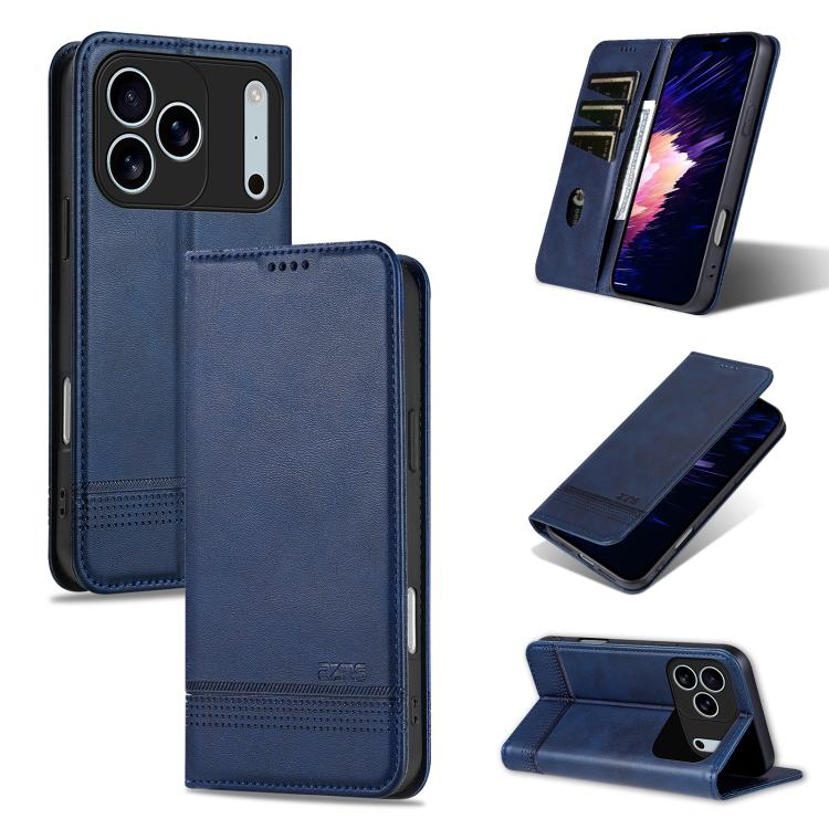 For iPhone 17 Pro Max AZNS Magnetic Calf Texture Flip Leather Phone Case(Dark Blue)