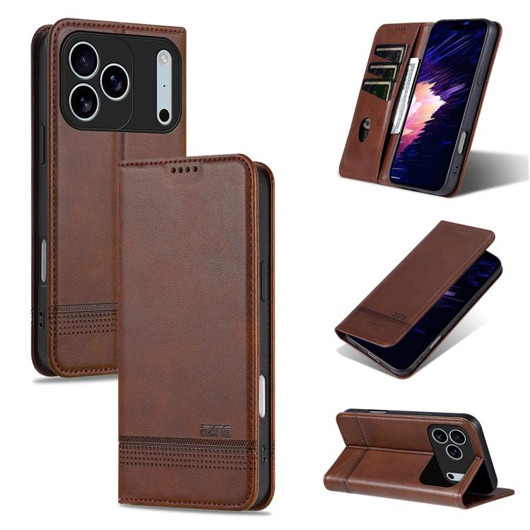 For iPhone 17 Pro Max AZNS Magnetic Calf Texture Flip Leather Phone Case(Dark Brown)