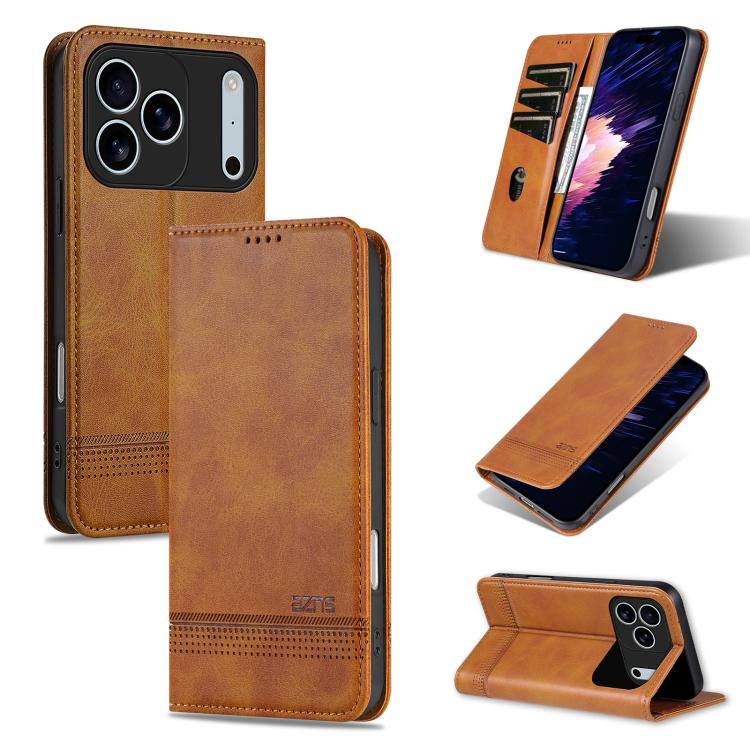 For iPhone 17 Pro Max AZNS Magnetic Calf Texture Flip Leather Phone Case(Light Brown)