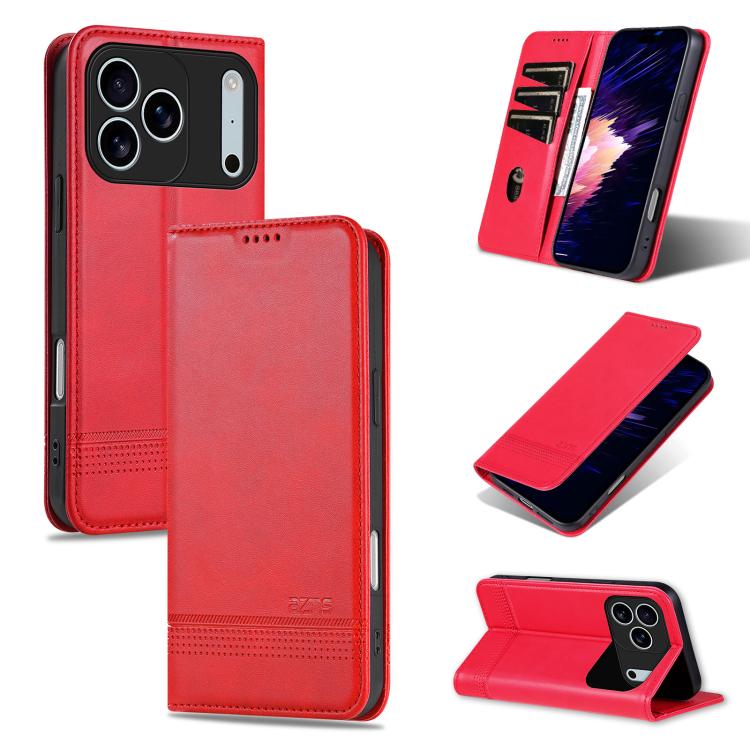 For iPhone 17 Pro Max AZNS Magnetic Calf Texture Flip Leather Phone Case(Red)