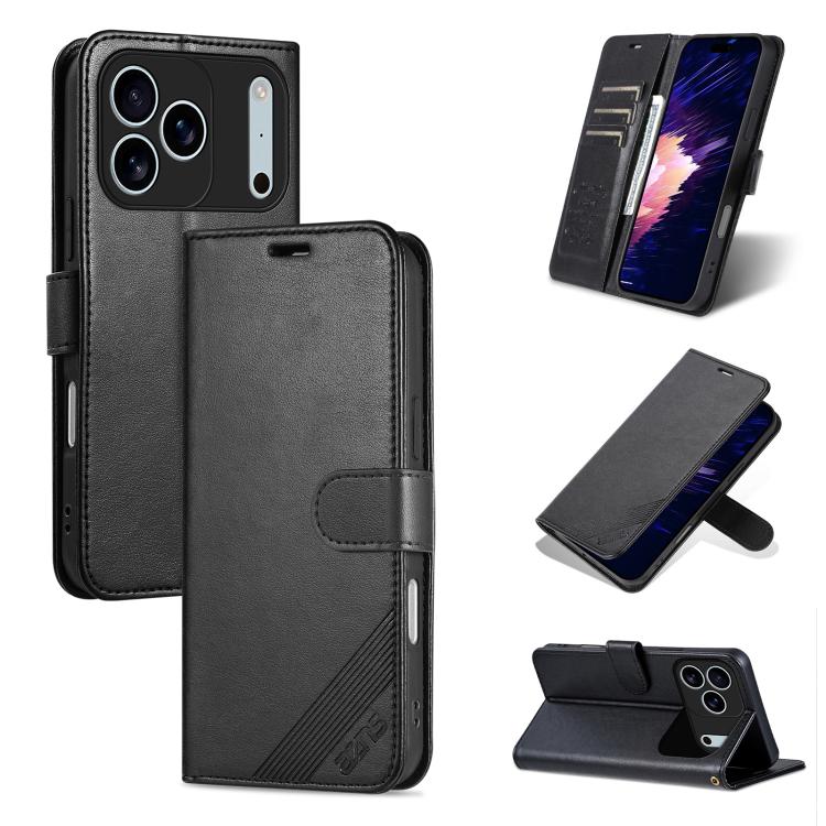 For iPhone 17 Pro Max AZNS Sheepskin Texture Flip Leather Phone Case(Black)