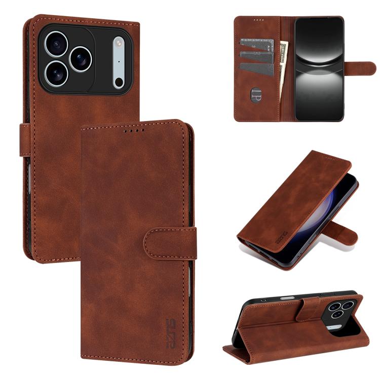 For iPhone 17 Pro Max AZNS Skin Feel Calf Texture Flip Leather Phone Case(Brown)
