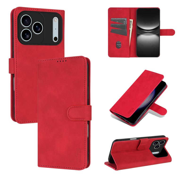 For iPhone 17 Pro Max AZNS Skin Feel Calf Texture Flip Leather Phone Case(Red)