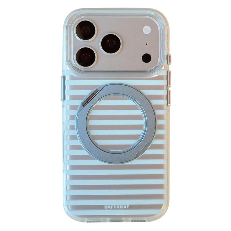 For iPhone 17 Pro Max BAFFKKAF Frosted Stripes 360 Holder Airbag Double-Sided IMD Magnetic Phone Case(Blue)