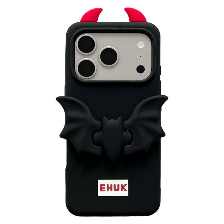 For iPhone 17 Pro Max Bat Holder Silicone Phone Case(Black)