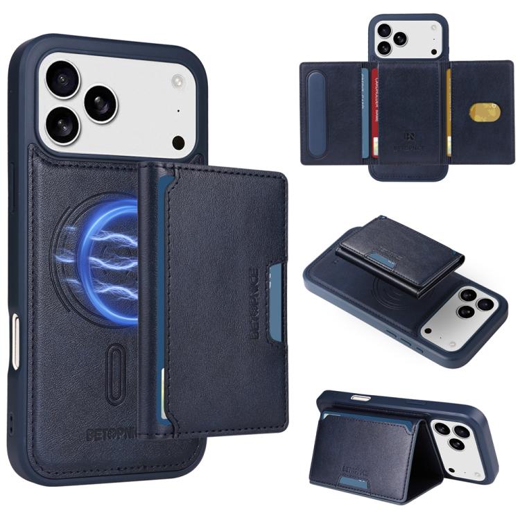 For iPhone 17 Pro Max BETOPNICE Horizontal Flip Detachable MagSafe Wallet Phone Case(Blue)