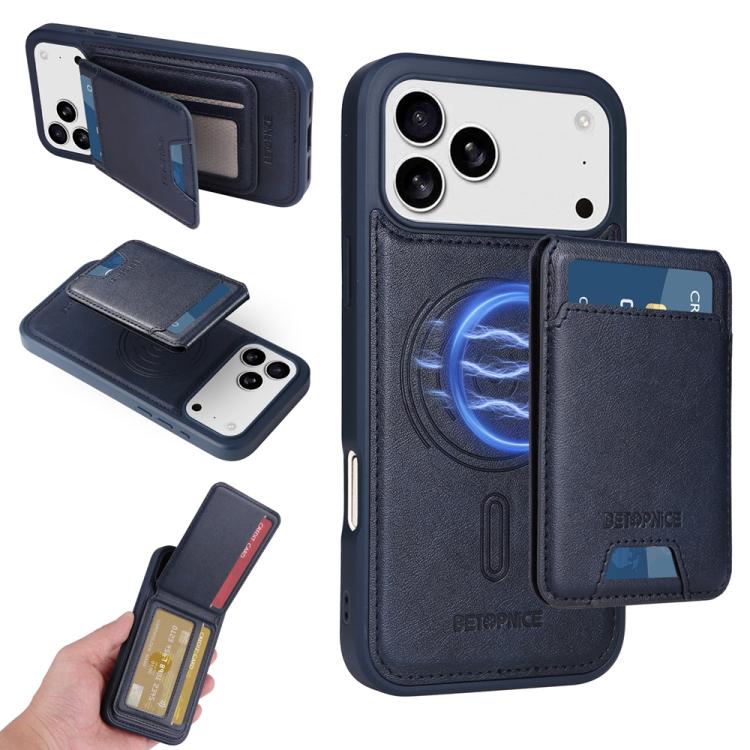 For iPhone 17 Pro Max BETOPNICE Vertical Flip Detachable MagSafe Wallet Phone Case(Blue)