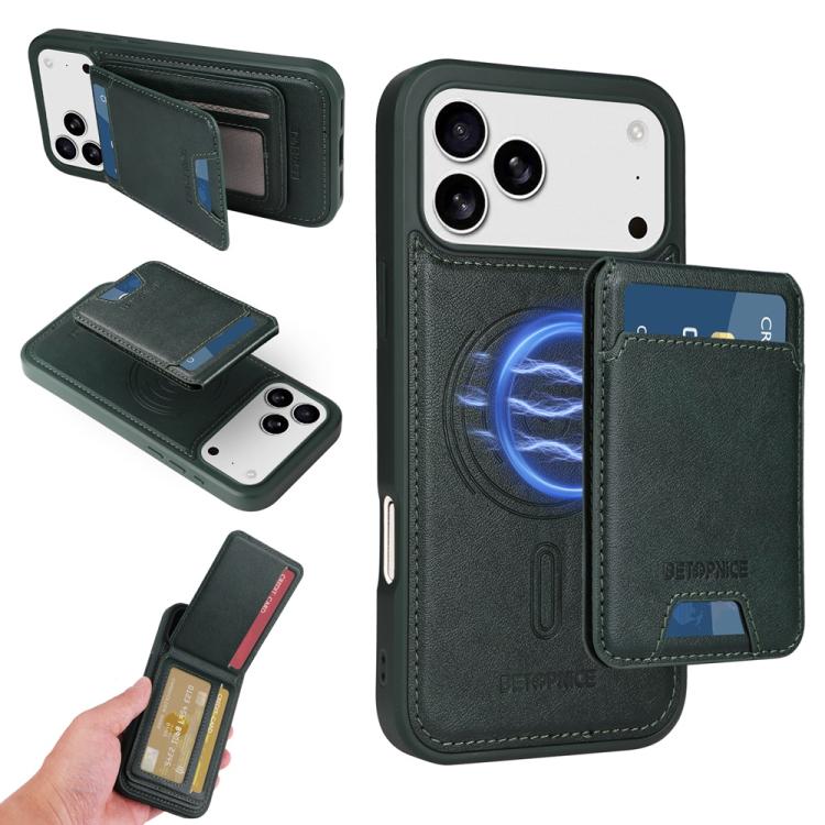For iPhone 17 Pro Max BETOPNICE Vertical Flip Detachable MagSafe Wallet Phone Case(Green)