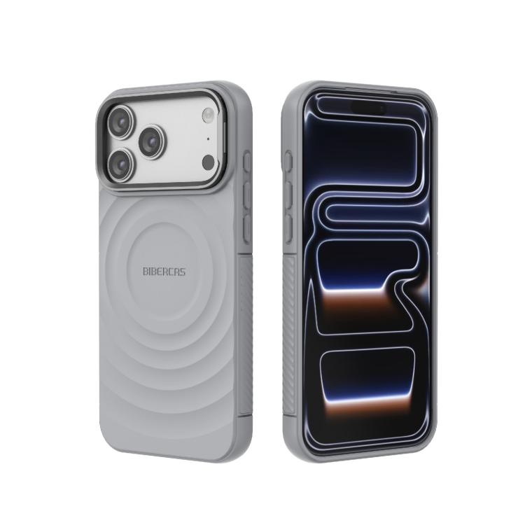 For iPhone 17 Pro Max BIBERCAS Wave Texture Magnetic TPU Phone Case(Silver)