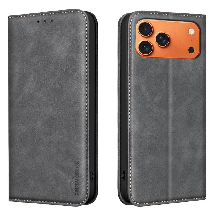 For iPhone 17 Pro Max BINFEN COLOR Calfskin Texture Magnetic RFID Vegan Leather Phone Case(Black)