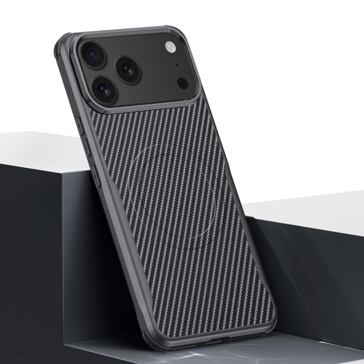 For iPhone 17 Pro Max Blade-Style Carbon Fiber Texture Magnetic Skin-Feel Phone Case(Graphite Black)