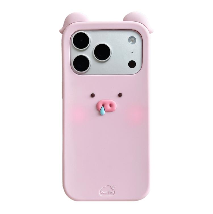 For iPhone 17 Pro Max Blush Snot Pig Design Silicone Phone Case(Pink)
