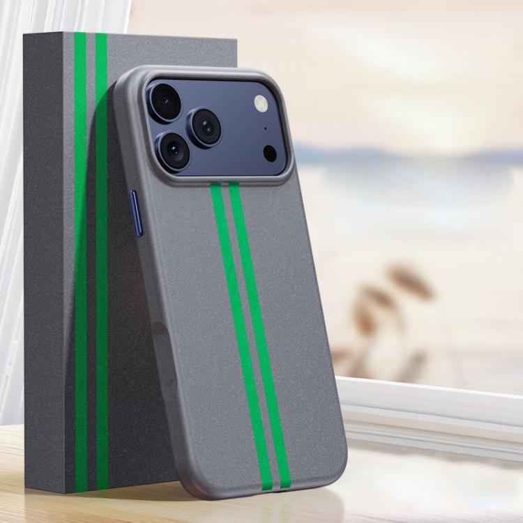 For iPhone 17 Pro Max Boundless Rock Sand Starting Line Series Contrast Color Magnetic Phone Case(Gray)