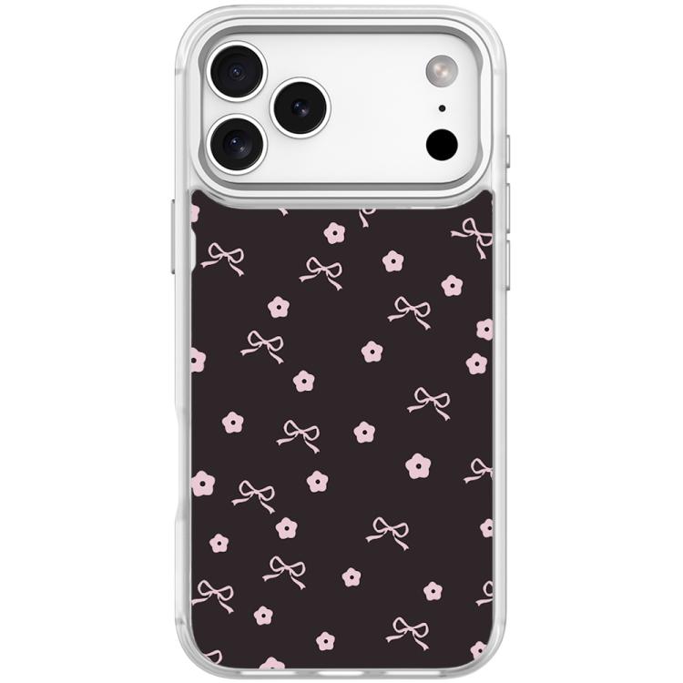 For iPhone 17 Pro Max Bow Flower Pattern Magnetic Phone Case(Transparent White)