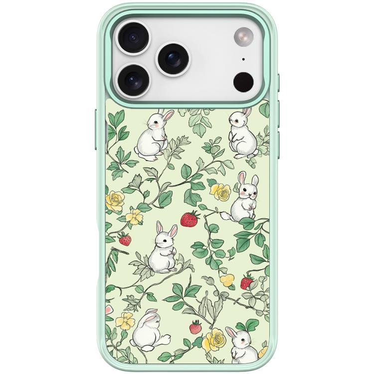 For iPhone 17 Pro Max Branch Rabbit Pattern Magnetic Phone Case(Light Green)