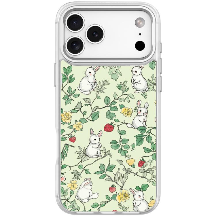 For iPhone 17 Pro Max Branch Rabbit Pattern Magnetic Phone Case(Transparent White)