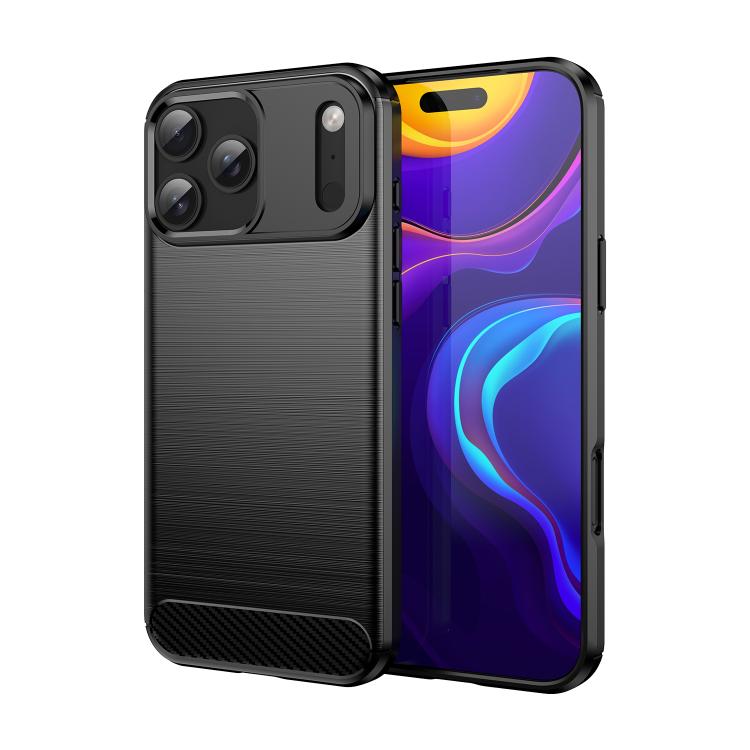 For iPhone 17 Pro Max Brushed Texture Carbon Fiber TPU Phone Case(Black)