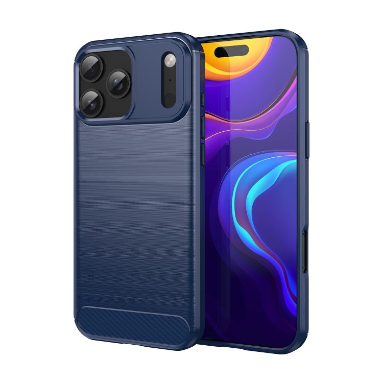 For iPhone 17 Pro Max Brushed Texture Carbon Fiber TPU Phone Case(Blue)