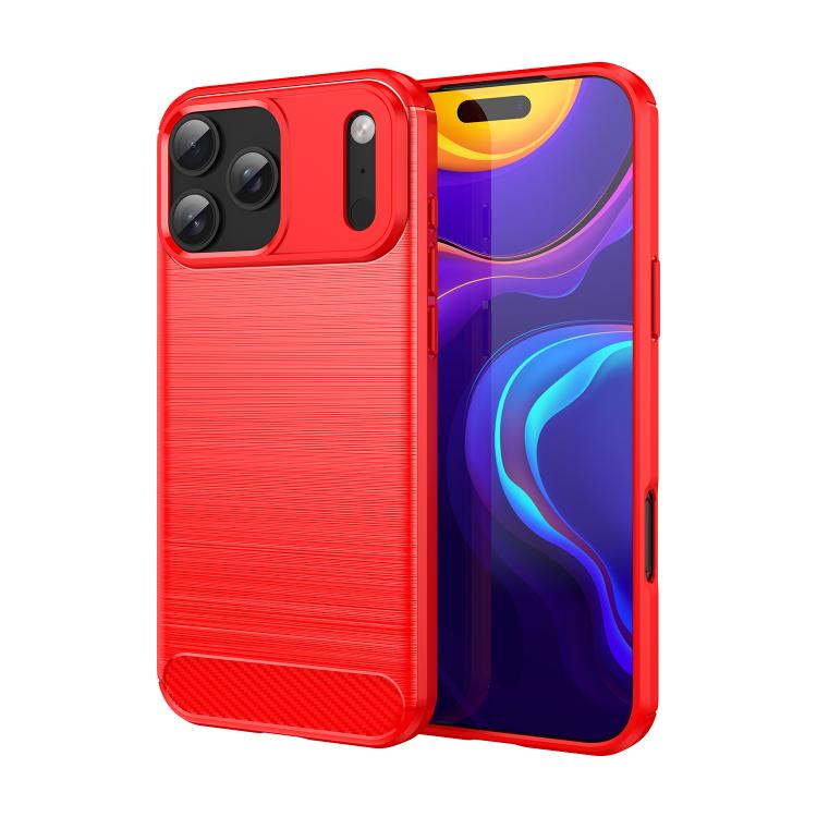 For iPhone 17 Pro Max Brushed Texture Carbon Fiber TPU Phone Case(Red)