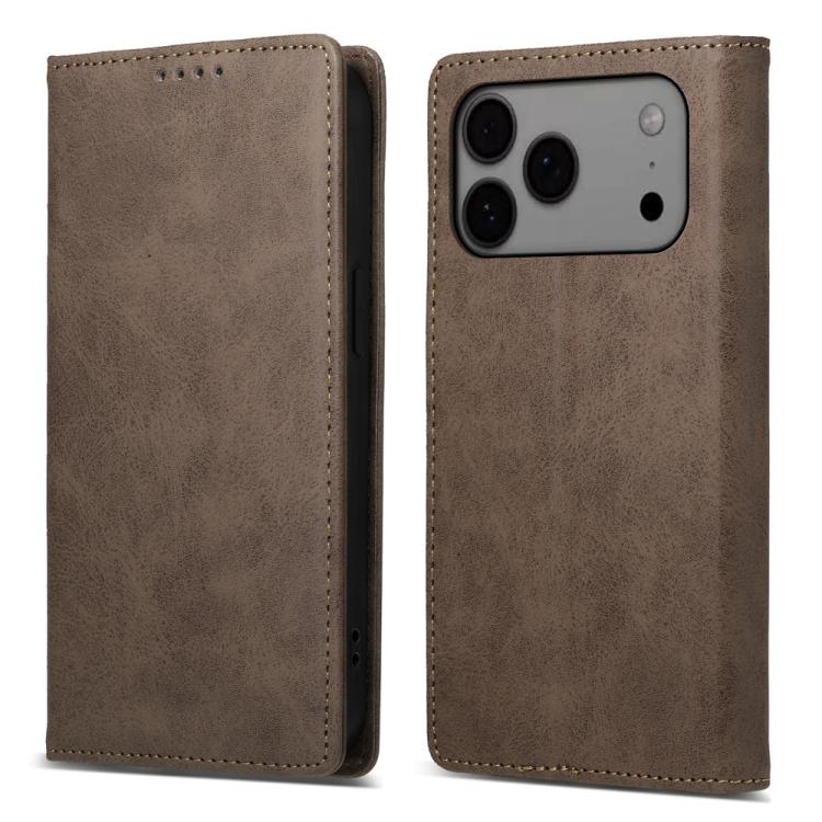 For iPhone 17 Pro Max Business Solid Color Magnetic RFID Leather Phone Case(Brown)