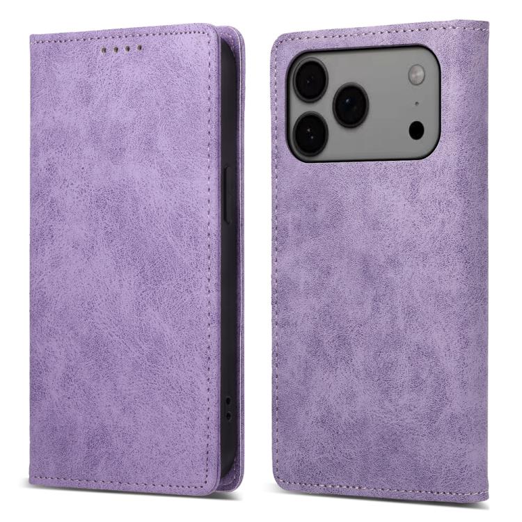 For iPhone 17 Pro Max Business Solid Color Magnetic RFID Leather Phone Case(Purple)