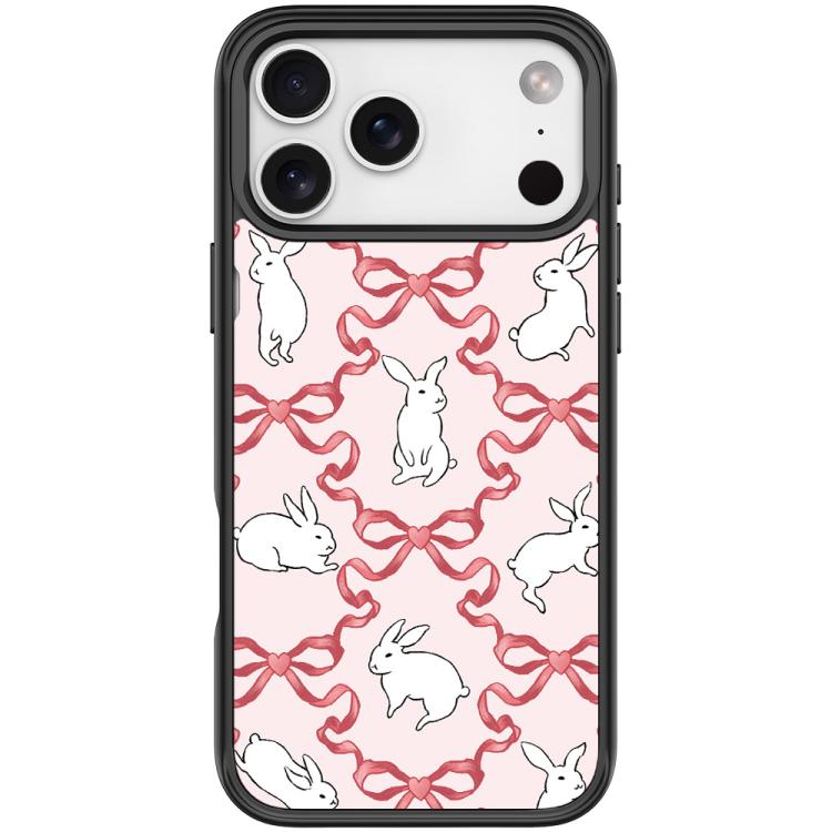 For iPhone 17 Pro Max Butterfly Knot White Rabbit Pattern Magnetic Phone Case(Black)